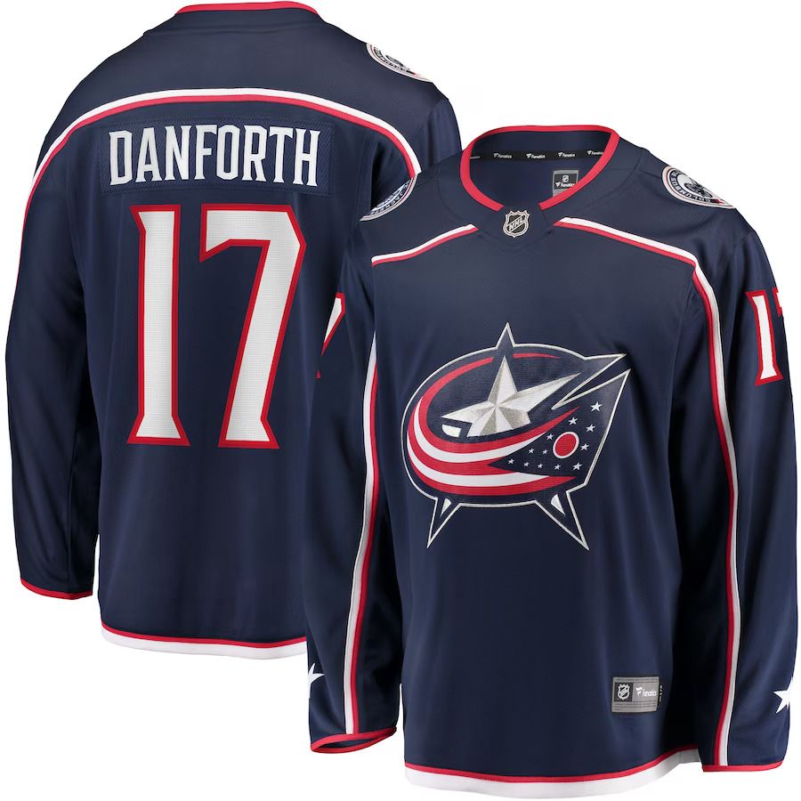 Men Columbus Blue Jackets #17 Justin Danforth Fanatics Branded Navy Home Breakaway Player NHL Jersey